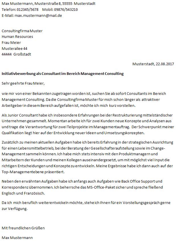 Initiativbewerbung Beispiele Fur Anschreiben Muster Vorlage